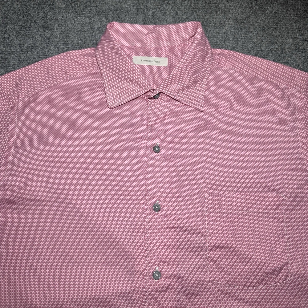 Ermenegildo Zegna Short Sleeve Button Up Shirt Men XL Pink Geometric Preppy
